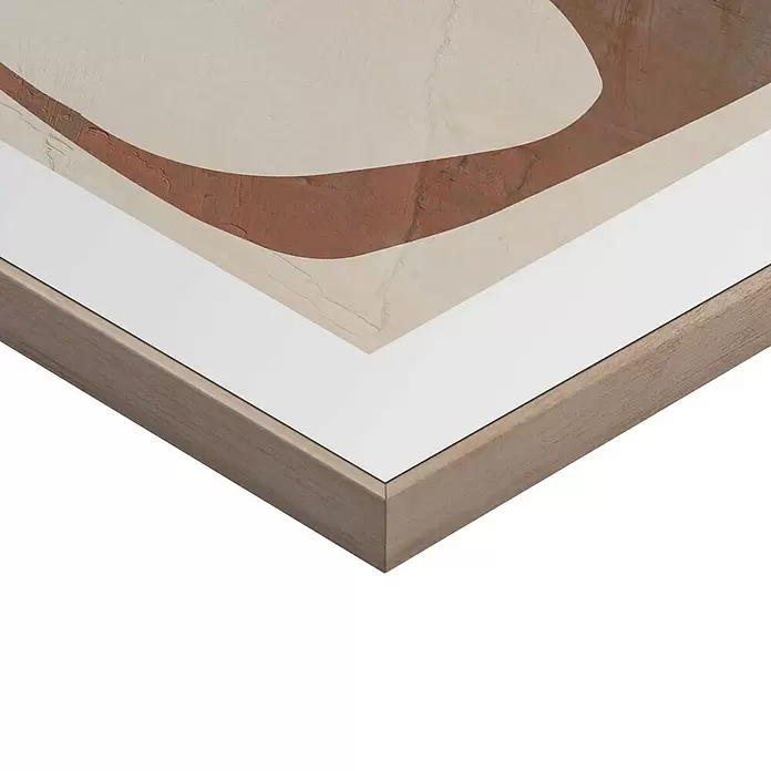 Reinders Bild Slim Frame Wood - Pebbled Stones, B x H: 20 x 30 cm - Ein hellholzgerahmter, abstrakter Kunstdruck mit organischen Formen in Beige und Rotbraun.