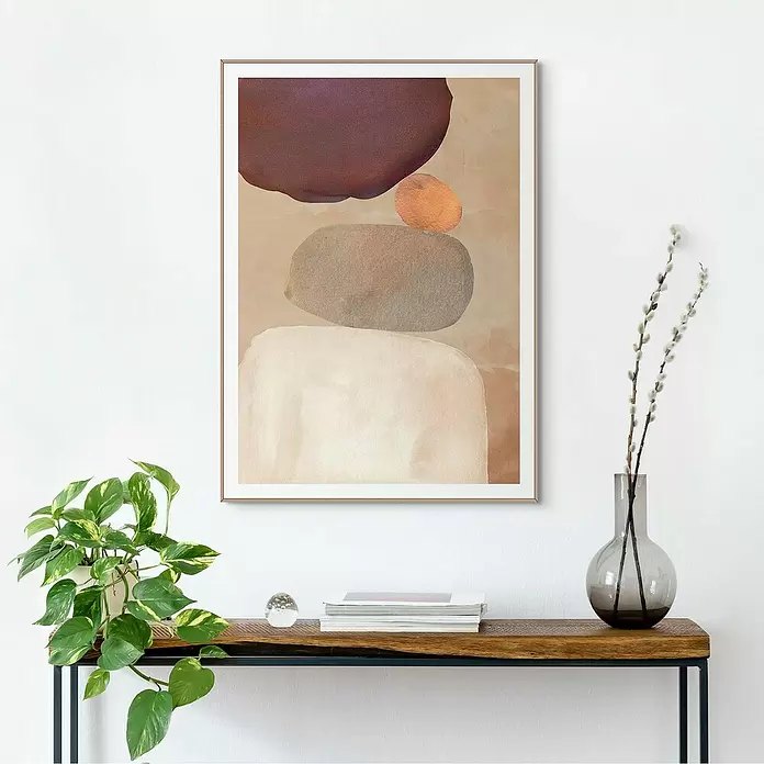 Reinders Bild Slim Frame Wood - Pebble Play, B x H: 50 x 70 cm - Gerahmter abstrakter Kunstdruck mit organischen Formen in Erdtönen.