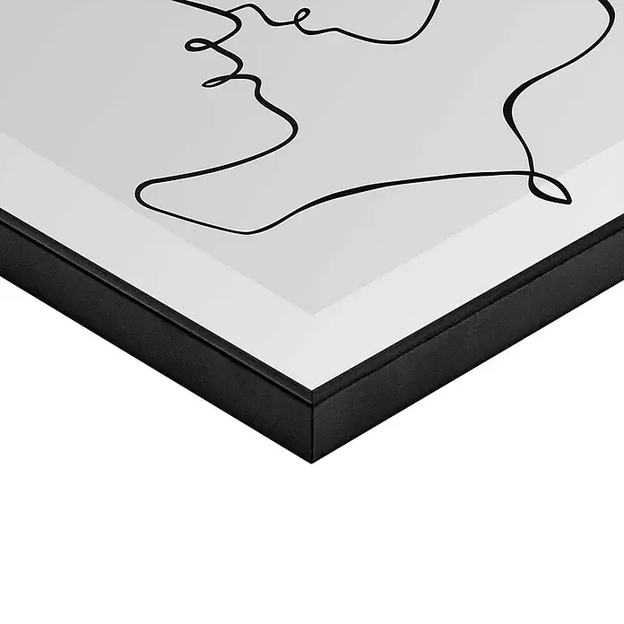 Reinders Bild Slim Frame Black - Love Lines, B x H: 50 x 50 cm - Schwarz gerahmter Druck mit abstrakter Strichzeichnung auf Weiß, Eckansicht.