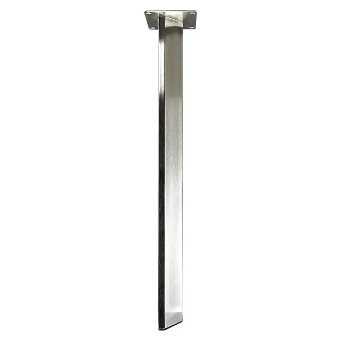 Hettich Möbelfuß - L x B x H: 6 x 6 x 71 cm, Traglast: 100 kg, Stahl - Bild einer einzelnen, quadratischen, silberfarbenen Tischbein aus Metall mit Befestigungsplatte, das auf einem weißen Hintergrund steht.