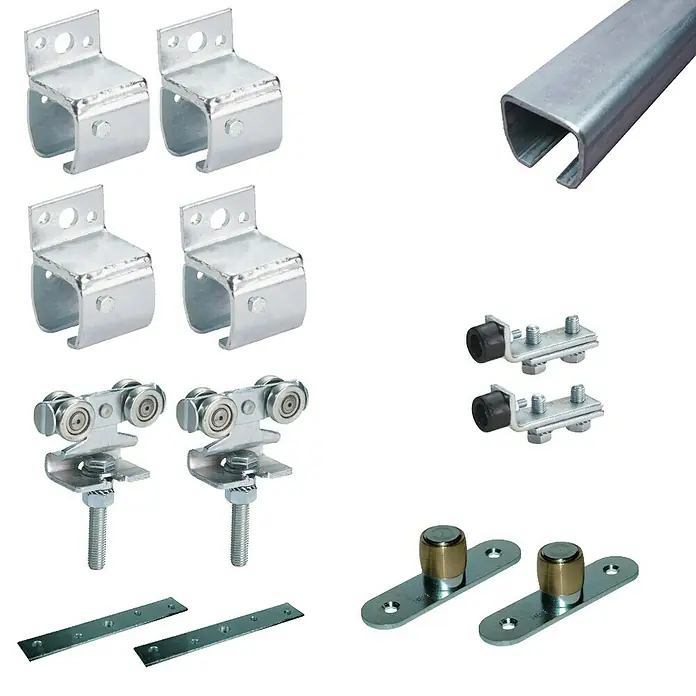 HBS Betz Schiebetorbeschlag-Komplettset Typ 30 - 200 cm, Traglast: 180 kg, Wandmontage, Einsatzbereich: Stallungen - Vielfältiges Set von Schiebetürbeschlägen, inklusive Aufhängungen, Rollen, Stopper und Führungselementen für die Installation.