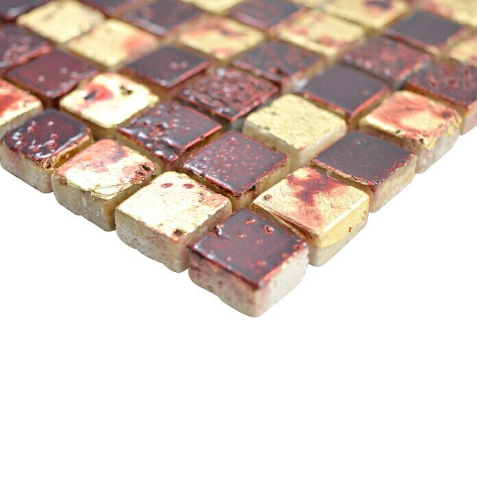 Mosaikfliese Quadrat XAM 67 (30 x 30 cm, Gold/Rot)