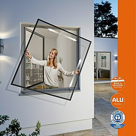 Windhager Insektenschutzfenster Flexi Fit (B x H: 130 x 150 cm, Anthrazit, Montage Insektengitter: Klemmen)