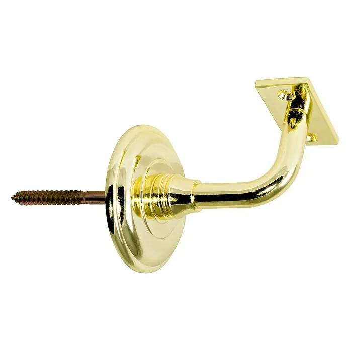 Micel Soporte de pasamanos PMN3 - Zamak, Oro - Primer plano de un soporte de pasamanos dorado con tornillo, ideal para fijar pasamanos a paredes y escaleras de forma segura.