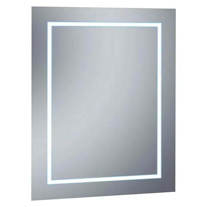 Espejo con luz Linnea - An x Al: 60 x 80 cm - Primer plano de un espejo rectangular con iluminación LED integrada, perfecto para baños o vestidores.