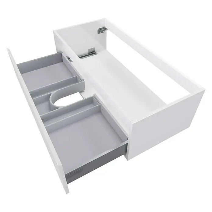 Camargue Espacio Waschtischunterschrank - 100 x 46 x 30 cm, Gama weiß glänzend - Offene, weisse Badezimmerschrank mit Schubladen in Grau mit einem schönen Design, das Eleganz und Funktionalität vereint.