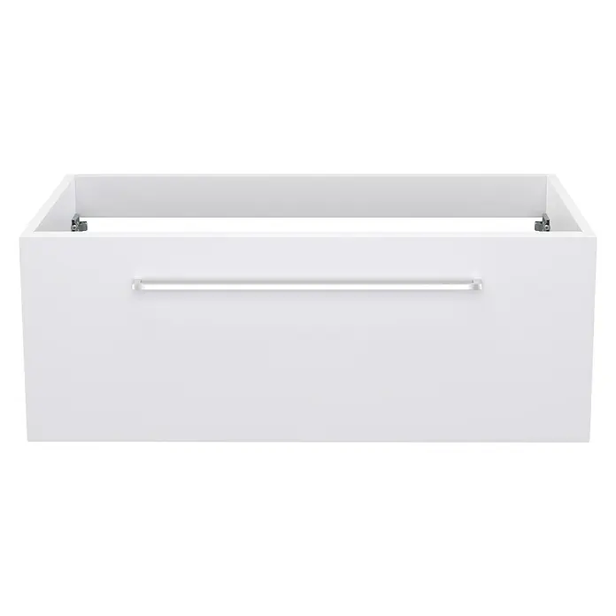 Camargue Espacio Waschtischunterschrank - 80 x 46 x 30 cm, Mira - Das Bild zeigt ein weißes Badezimmer-Waschbeckenunterschrank ohne Inhalt, ideal für moderne Badezimmerdesigns.