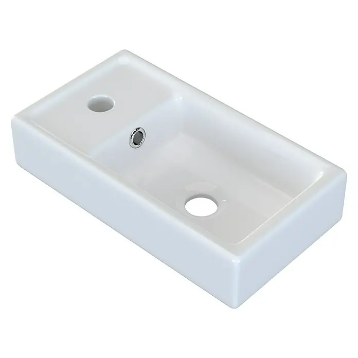 Camargue Espacio Einbauwaschbecken Mini22 x 40 cm, Weiß - Rechteckiges, modernes Waschbecken aus weißer Keramik mit Hahnloch und Überlauf für Badezimmer oder Gästetoilette.