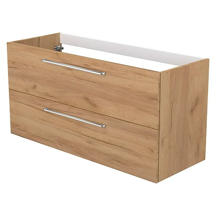 Camargue Espacio Waschtischunterschrank - 120 x 46 x 60 cm, 2 Schubkästen, Doce - Ein moderner Waschtischunterschrank mit zwei Schubladen in Holzoptik und schlichten Griffen.