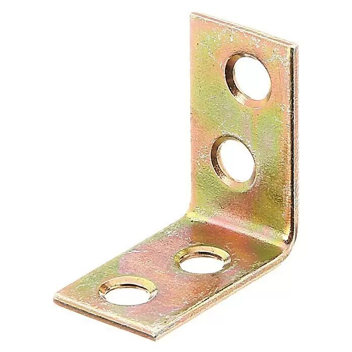 Vormann Escuadra de silla - L x An x Al: 25 x 25 x 15 mm, 12 ud., Acero - Escuadra metálica chapada en amarillo con cuatro orificios para tornillos para conectar y reforzar esquinas.