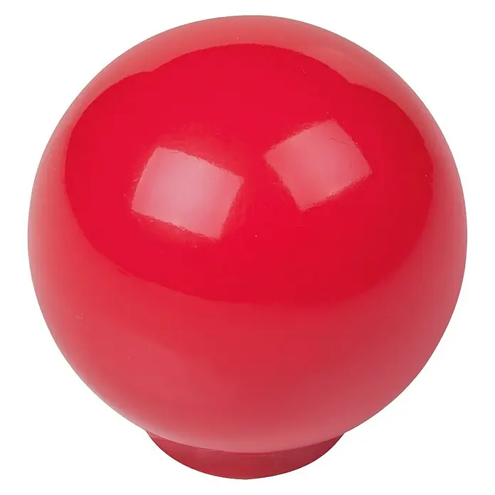 Nesu Pomo para muebles 626 - Tipo de tirador del mueble: Botón, Ø x Al: 29 x 29 mm, Plástico, Rojo, Brillante - Primer plano de un pomo de bola rojo brillante, ideal para juegos de arcade o como elemento decorativo.