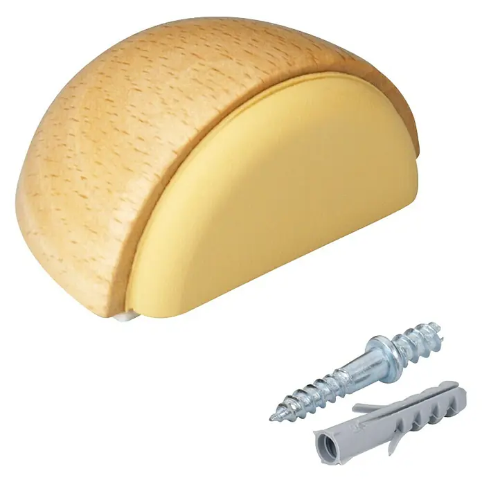 Inofix Tope de puerta 1440 - Madera, Haya - Tope de puerta de madera con tornillo y taco para un montaje seguro. Ideal para mantener las puertas abiertas y proteger las paredes de daños.