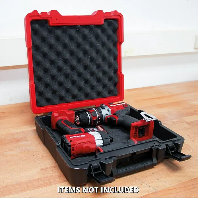 Einhell Werkzeugkoffer E-Box S35/33 - L x B x H: 330 x 350 x 110 mm, Kunststoff - Akku-Werkzeugset in einem schwarzen Werkzeugkoffer mit rotem Deckel. Ideal für Heimwerker- und Profi-Einsätze.