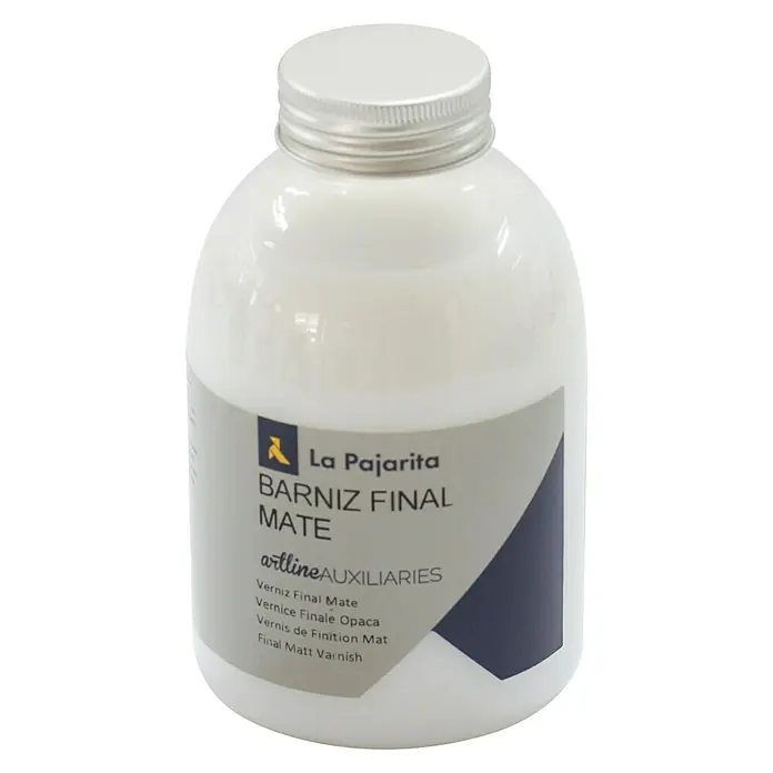 La Pajarita Barniz mate - Incoloro, 500 ml, Mate - Botella de barniz mate La Pajarita, un medio versátil para artistas que buscan un acabado no reflectante.