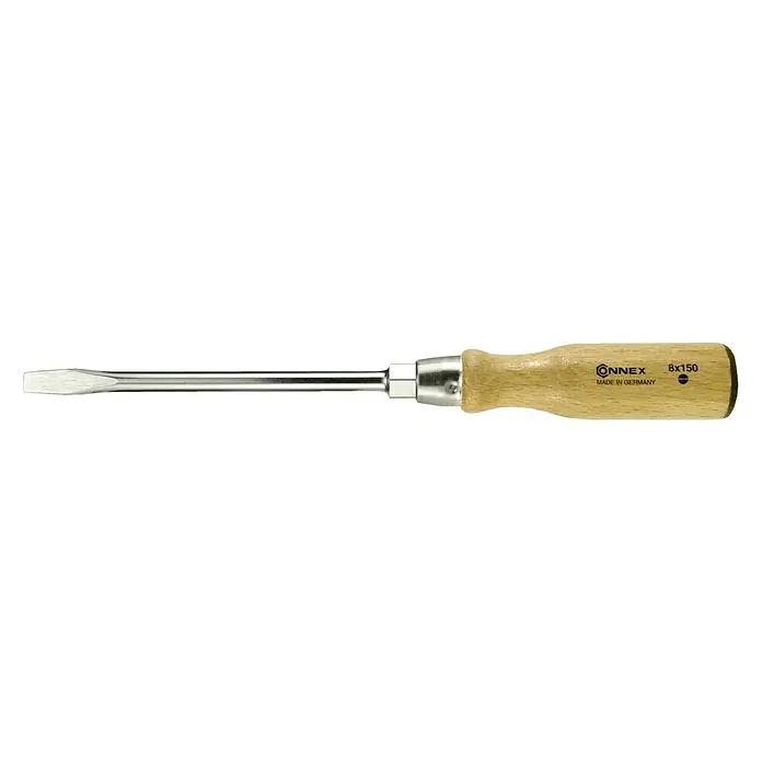 Connex Destornillador COX321100 - SL 10 mm, Longitud de la hoja: 175 mm - Un destornillador de ranura Connex 8x150 con mango de madera, fabricado en Alemania, ideal para varias tareas de atornillado.