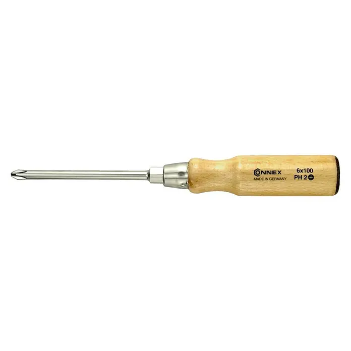 Connex Destornillador COX362003 - PH 3, Longitud de la hoja: 150 mm - Destornillador Phillips Connex PH 2 con mango de madera, 6x100 mm, ideal para atornillar con precisión. Fabricado en Alemania para máxima calidad y durabilidad.