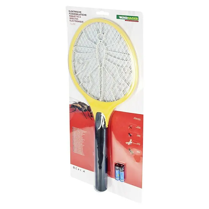 Windhager Elektrische Fliegenklatsche - Gelb, Schalter - Elektrische Fliegenklatsche von Windhager mit gelbem Rahmen und schwarzem Griff, ideal für die Insektenbekämpfung im Haus oder im Garten.