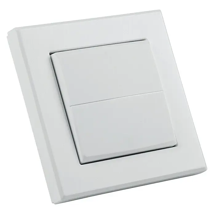 Homematic IP Taster Wippe HmIP-BRU - Ohne Pfeile, Weiß, 16 x 86 x 86 mm - Detailaufnahme eines weißen Lichtschalters, der modern und minimalistisch gestaltet ist und sich gut in moderne Innenräume einfügt.