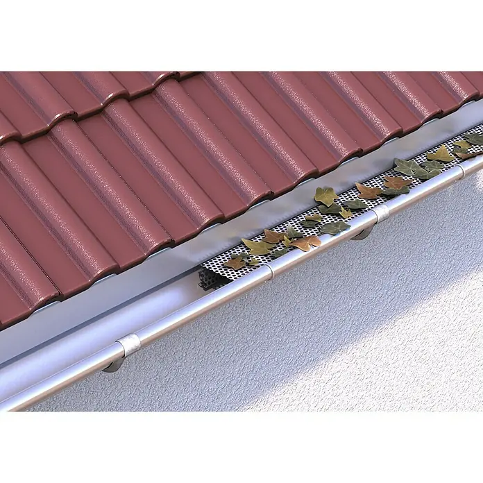 Sarei Laubstop - Länge: 1,25 m, Passend für: Dachrinnen mit Nennweite 80 mm - Dachrinne mit Laubschutzgitter, um Verstopfungen zu vermeiden. Das Gitter hält Laub und Schmutz fern und sorgt für einen freien Wasserablauf.