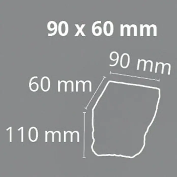 Dekoelement - Konsole, Hellbraun, 6 x 9 x 11 cm - Darstellung eines Pflastersteins mit Maßangaben 90 x 60 mm, 90 mm, 60 mm und 110 mm.