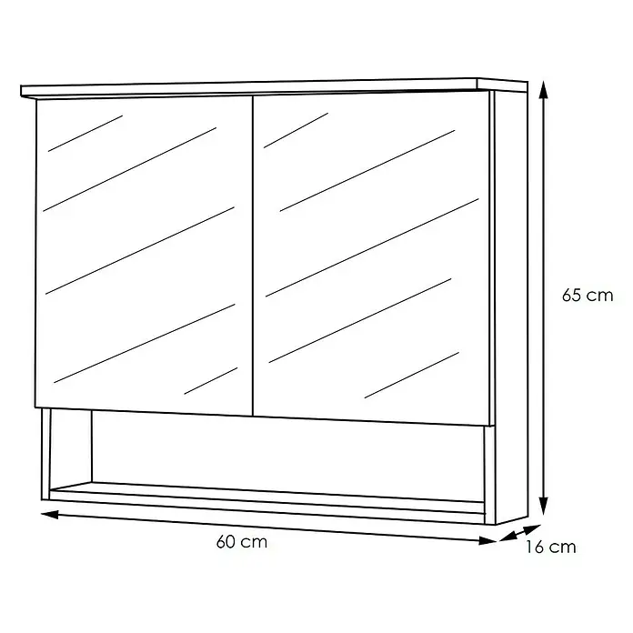 Artysan Armario con espejo LED Abi 2P - An x Al: 60 x 65 cm, Plástico, Blanco - Ilustración de un armario de baño con espejo, de 65 cm de alto, 60 cm de ancho y 16 cm de profundidad. Perfecto para un almacenamiento de baño elegante.