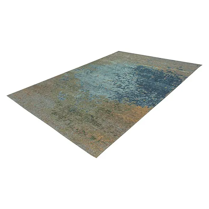 Kayoom Flachgewebeteppich Blaze - Blau/Braun, 230 x 155 cm, 74 % Polyester - Ein rechteckiger Teppich mit einem abstrakten, mehrfarbigen Design, das den Boden bedeckt und eine stilvolle Note verleiht.