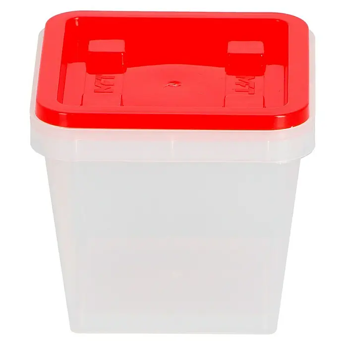 Wisent Caja de almacenaje b-boXx - L x An x Al: 90 x 90 x 84 mm, Plástico, Rojo/Transparente - Un recipiente de plástico transparente con una tapa roja, ideal para guardar diversos objetos en la casa o en la oficina. Versátil y práctico.