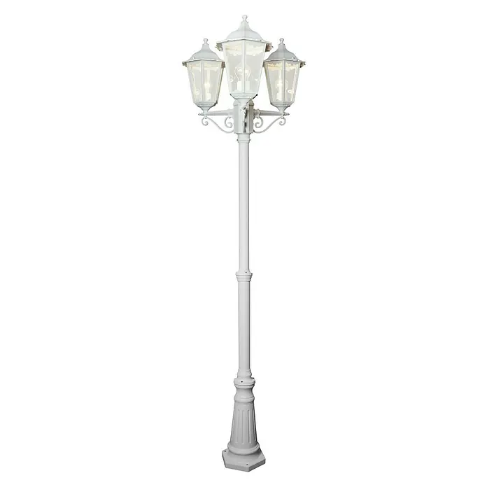 Luceco Praga Farola - 100 W, Color del marco: Blanco, 63,5 x 63,5 x 210 cm, Sin bombillas - Farola blanca de jardín de tres luces para exteriores. Ofrece iluminación elegante para tu jardín, patio o entrada.