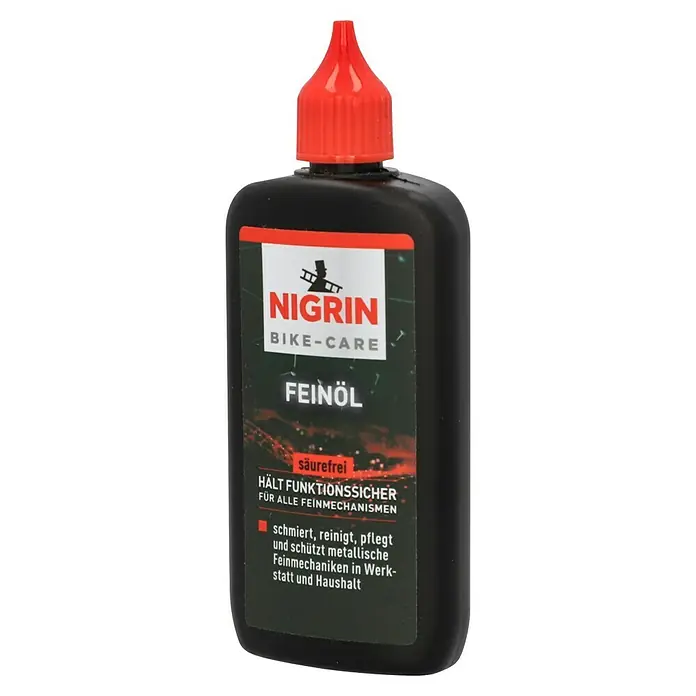 Nigrin Feinmechaniköl - 100 g - Nigrin Bike-Care Feinöl: Schmiert, reinigt und pflegt Feinmechaniken. Hält Funktionssicher in Werkstatt und Haushalt, säurefrei.