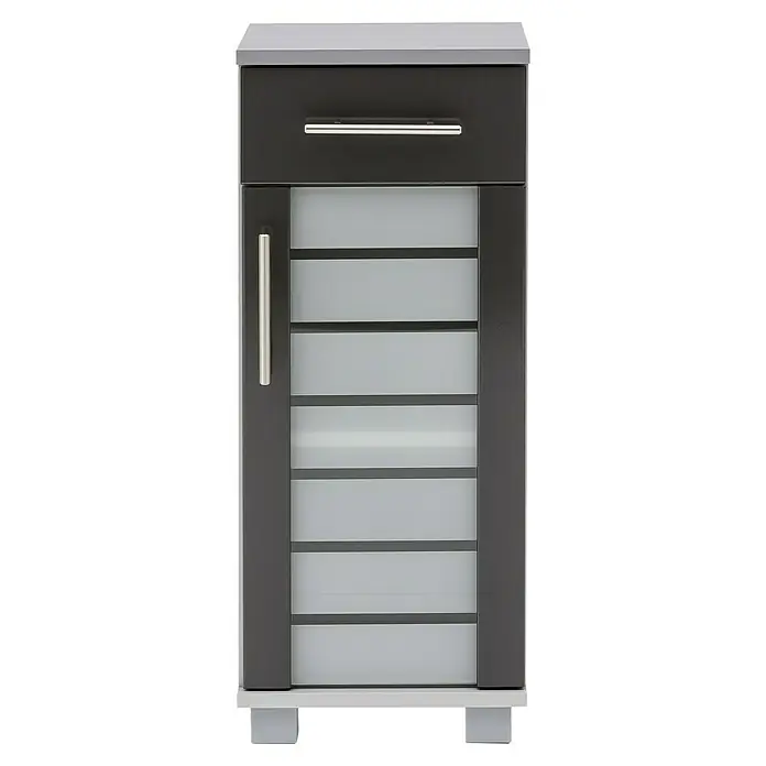 Schildmeyer Niko Unterschrank - 30 x 32,5 x 75 cm, Silber/Anthrazit - Modernes Badezimmer-Sideboard mit Schublade und Tür mit Glaseinsätzen. Perfekt für stilvolle Badaufbewahrung.