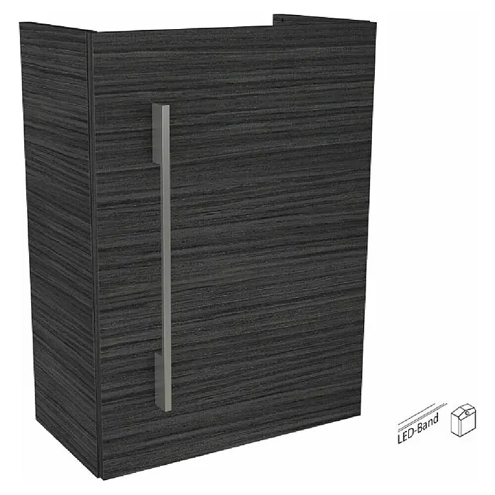 Camargue Stella Mini Waschtischunterschrank - 44 x 24,3 x 60 cm, Mit Beleuchtung, Dark Oak - Elegantes, modernes Möbelstück mit dunkler Holzoptik und einem langen, schmalen Metallgriff. Ideal für stilvolle Inneneinrichtungen.