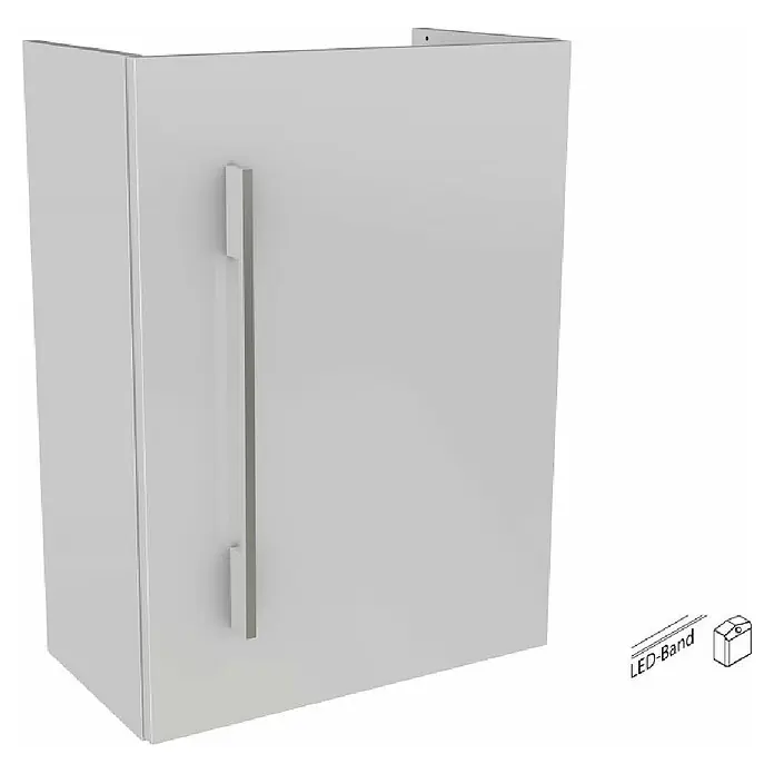 Camargue Stella Mini Waschtischunterschrank - 44 x 24,3 x 60 cm, Mit Beleuchtung, Weiß - Moderne Badmöbel: Grauer Hängeschrank mit minimalistischem Design und langem Griff. LED-Band-Option für stimmungsvolle Beleuchtung.