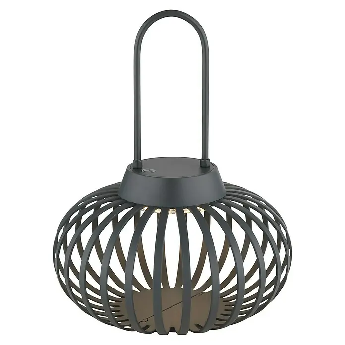Globo Akku-Tischleuchte - Anthrazit, Warmweiß, Ø x H: 20,5 x 25,5 cm - Elegante graue Laterne mit einem dekorativen, offenen Käfigdesign und einem praktischen Tragegriff für den Innen- und Außenbereich.