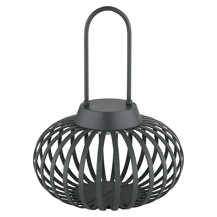Globo Akku-Tischleuchte - Anthrazit, Warmweiß, Ø x H: 20,5 x 25,5 cm - Elegante schwarze Laterne mit einem modernen, offenen Design und einem praktischen Tragegriff, ideal für stimmungsvolle Beleuchtung im Innen- und Außenbereich.
