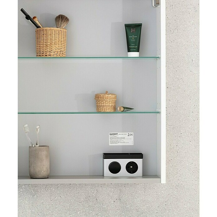 Modern 3.0 LED-Spiegelschrank (B x H: 60 x 70 cm, Links, Mit Beleuchtung, Spanplatte, Weiß)