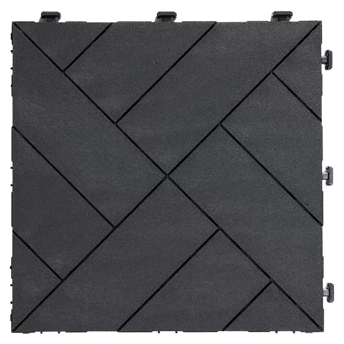 Klickfliese Parquet - 30 x 30 x 2,2 cm, Graphit, 6 Stk. - Dunkelgraue, texturierte Bodenfliese mit ineinandergreifendem Fischgrätmuster.
