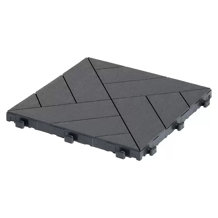 Klickfliese Parquet - 30 x 30 x 2,2 cm, Graphit, 6 Stk. - Dunkelgraue, ineinandergreifende Bodenfliese aus segmentierten, strukturierten Platten mit Verbindungszapfen.