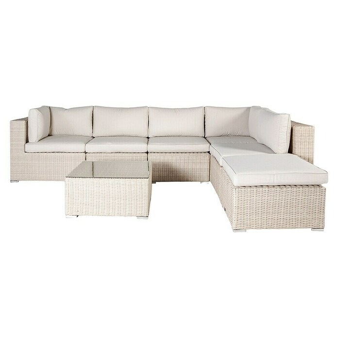 Kactus republic Conjunto de muebles Turín (7 pzs., Acero/Ratán sintético, Perla) | BAUHAUS