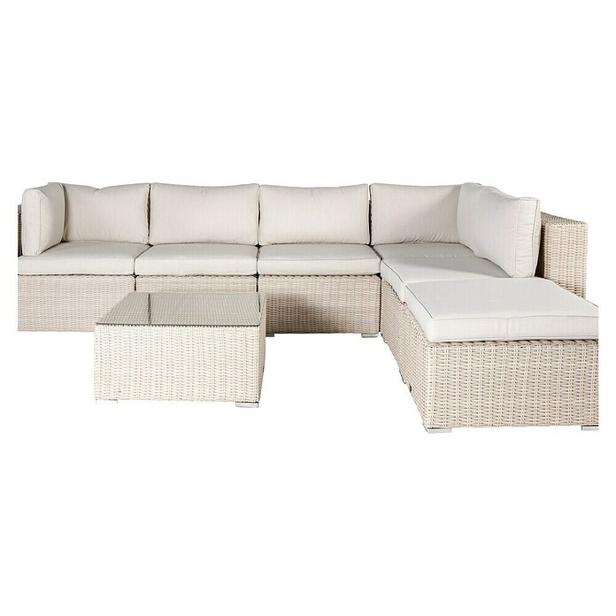 Kactus republic Conjunto de muebles Turín (7 pzs., Acero/Ratán sintético, Perla) | BAUHAUS