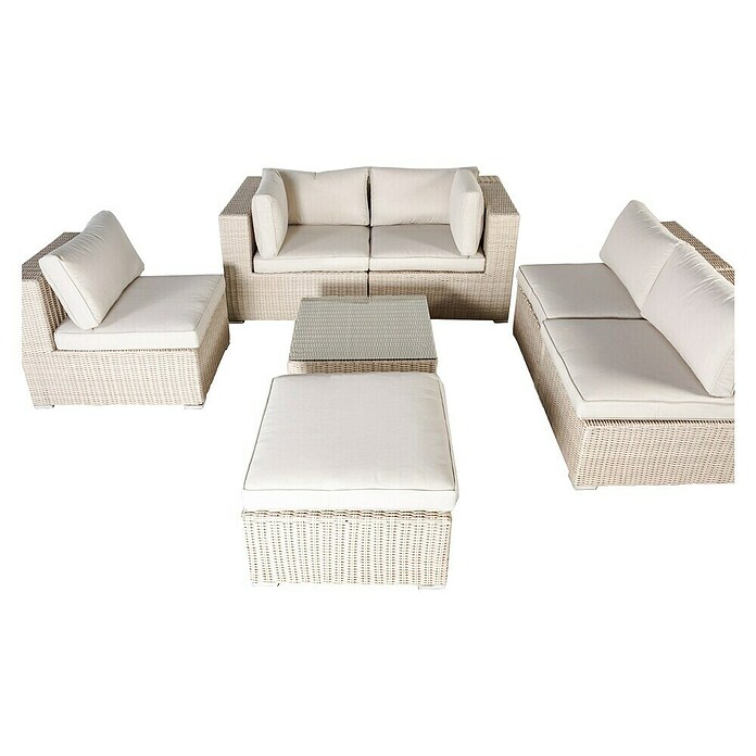 Kactus republic Conjunto de muebles Turín (7 pzs., Acero/Ratán sintético, Perla) | BAUHAUS