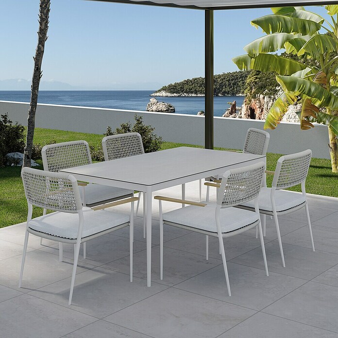 Kactus republic Conjunto de muebles Morea (7 pzs., Aluminio/Cuerda, Perla) | BAUHAUS