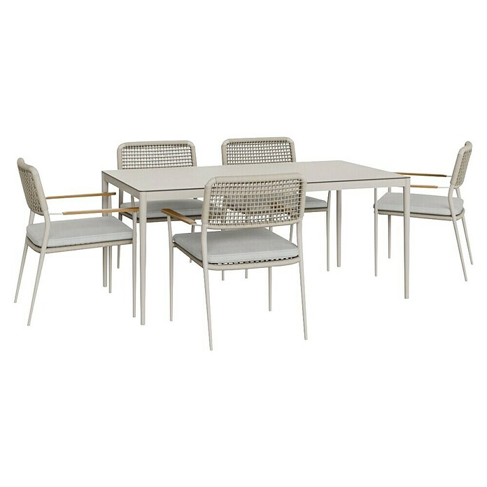 Kactus republic Conjunto de muebles Morea (7 pzs., Aluminio/Cuerda, Perla) | BAUHAUS