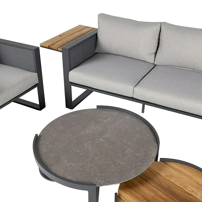 Kactus republic Conjunto de muebles Mónaco - 5 pzs., Aluminio/Teca, Antracita - El conjunto de salón gris con mesa ofrece asientos cómodos para horas de relax al aire libre. Los elementos de madera añaden acentos.