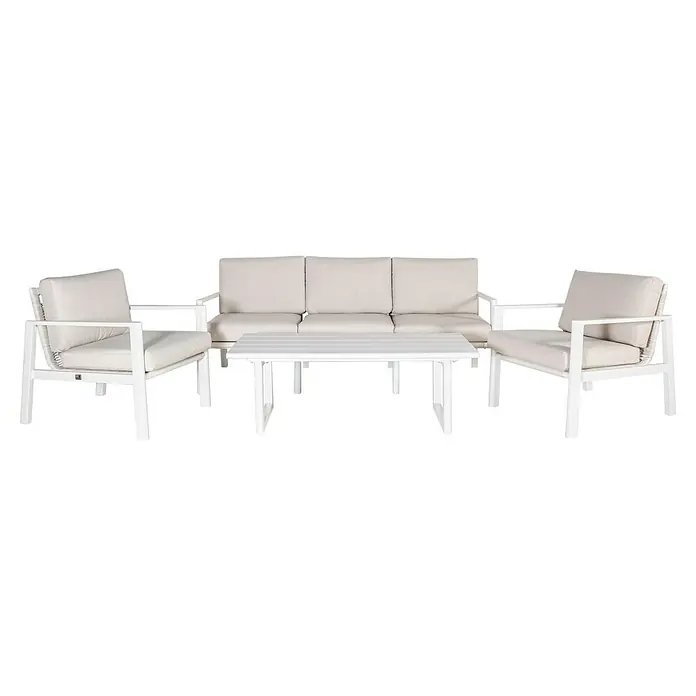 Kactus republic Conjunto de muebles Onix - 4 pzs., Aluminio/Ratán sintético, Blanco - Conjunto de muebles de patio blancos con sofá, sillones y mesa, perfecto para relajarse al aire libre.