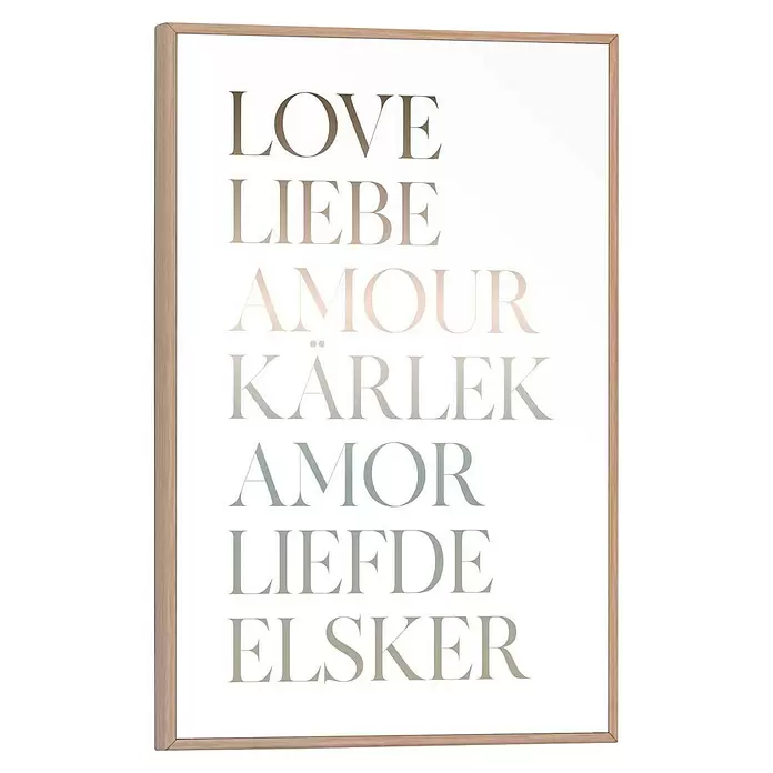 Reinders Bild Slim Frame Wood - Love, B x H: 20 x 30 cm - Holzgerahmtes Poster mit 'LOVE' und Übersetzungen in verschiedenen Sprachen.