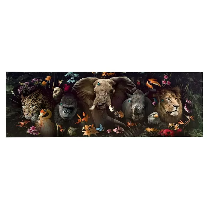 Reinders Decopanel - Wildlife Dream, B x H: 52 x 156 cm - Detailliertes Kunstbild von Leopard, Gorilla, Elefant, Nashorn und Löwe umgeben von üppigem Dschungel und leuchtenden Blumen.