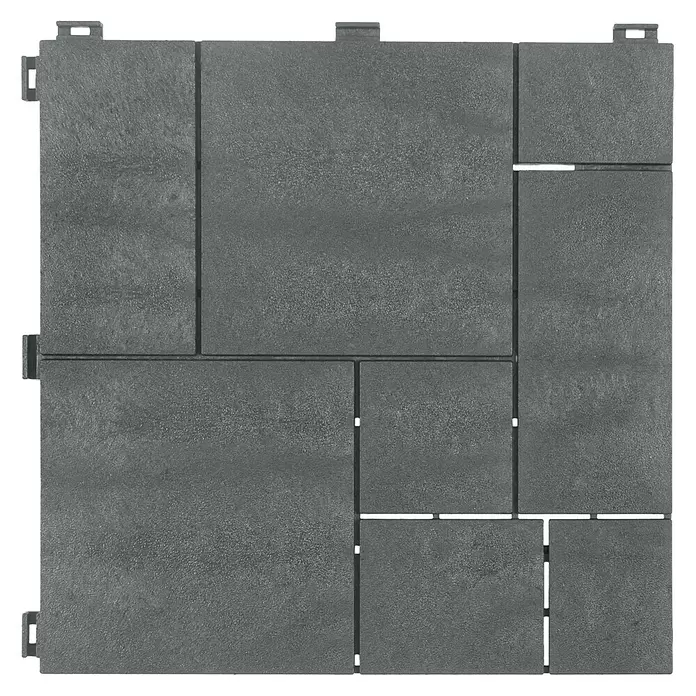 Klickfliese Mosaik - Kunststoff, 30 x 30 x 1,5 cm, Stahlgrau, 6 Stk. - Dunkelgraue, texturierte modulare Outdoor-Bodenfliesen mit ineinandergreifendem Design.