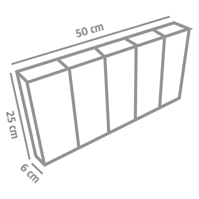 EHL Palisade Bord Lima - 6 x 50 x 25 cm, Anthrazit, Beton - Weißes vierteiliges Rechteckpaneel mit den Maßen 50x25x6 cm.