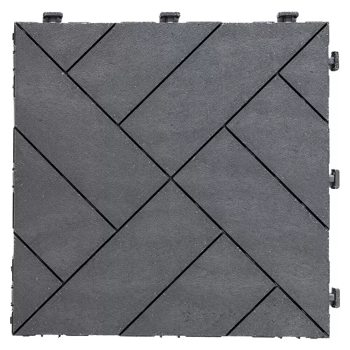Klickfliese Parquet - 30 x 30 x 2,2 cm, Stahlgrau, 6 Stk. - Dunkelgraue Verbundfliese mit texturierter Oberfläche und Fischgrätmuster, mit Verbindungsstücken für modularen Bodenbelag.