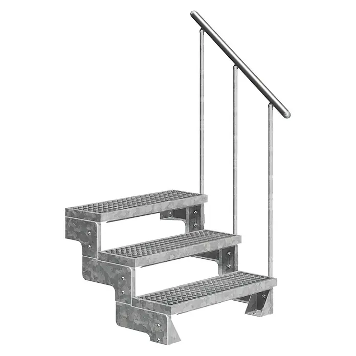 Dolle Außentreppe Gardentop - Gitterroststufen, Feuerverzinkte Geländerstäbe, Breite: 80 cm, Anzahl Stufen: 3 Stk., Geschosshöhe: 54 cm - 66 cm - Dreistufige verzinkte Metall-Treppe mit strukturierter Trittfläche und Handlauf.